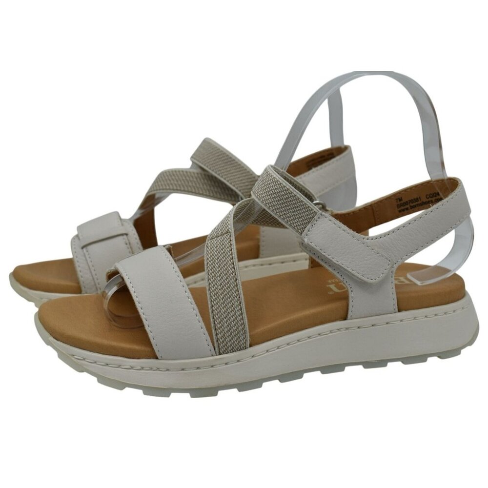 Born Womens Size 11 Mady White Combo Leather Strappy Open Toe Sandals Shoes